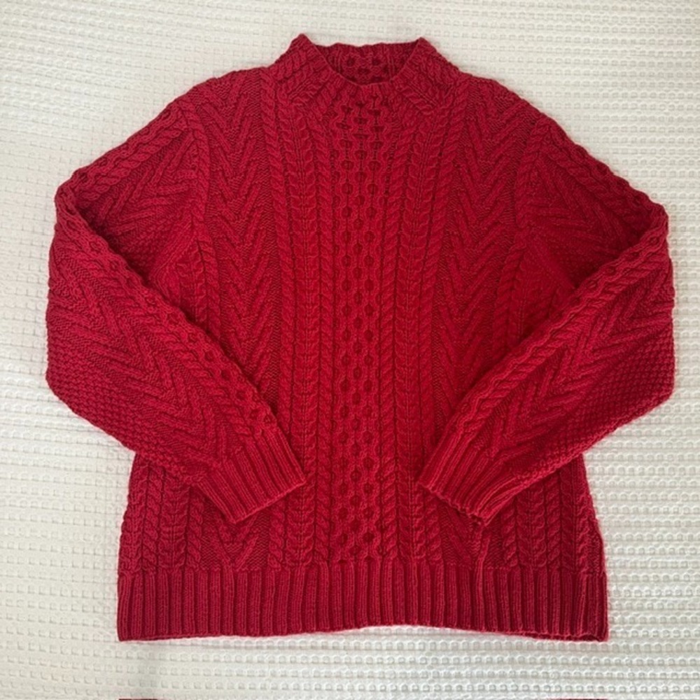 Lands End Cable Knit Sweater Womens XL 100% Cotton Cool Weather Cozy